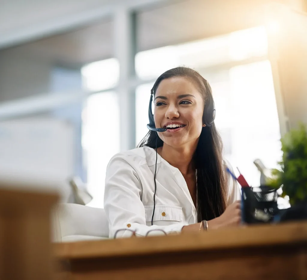 Shot of a female agent working in a call centre.